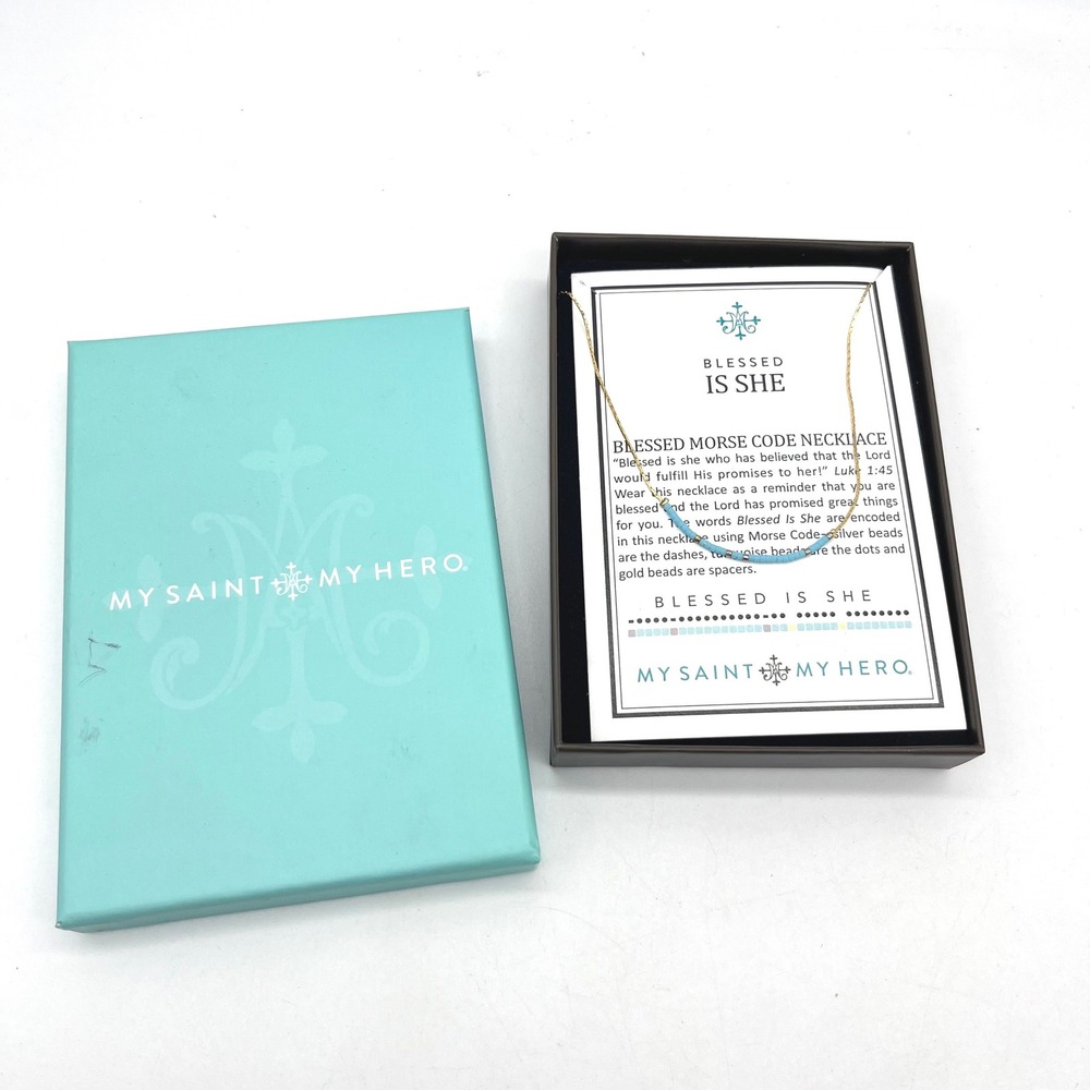 My‎ Saint My Hero Blessed Is She Morse Code Necklace Turquoise Gold
